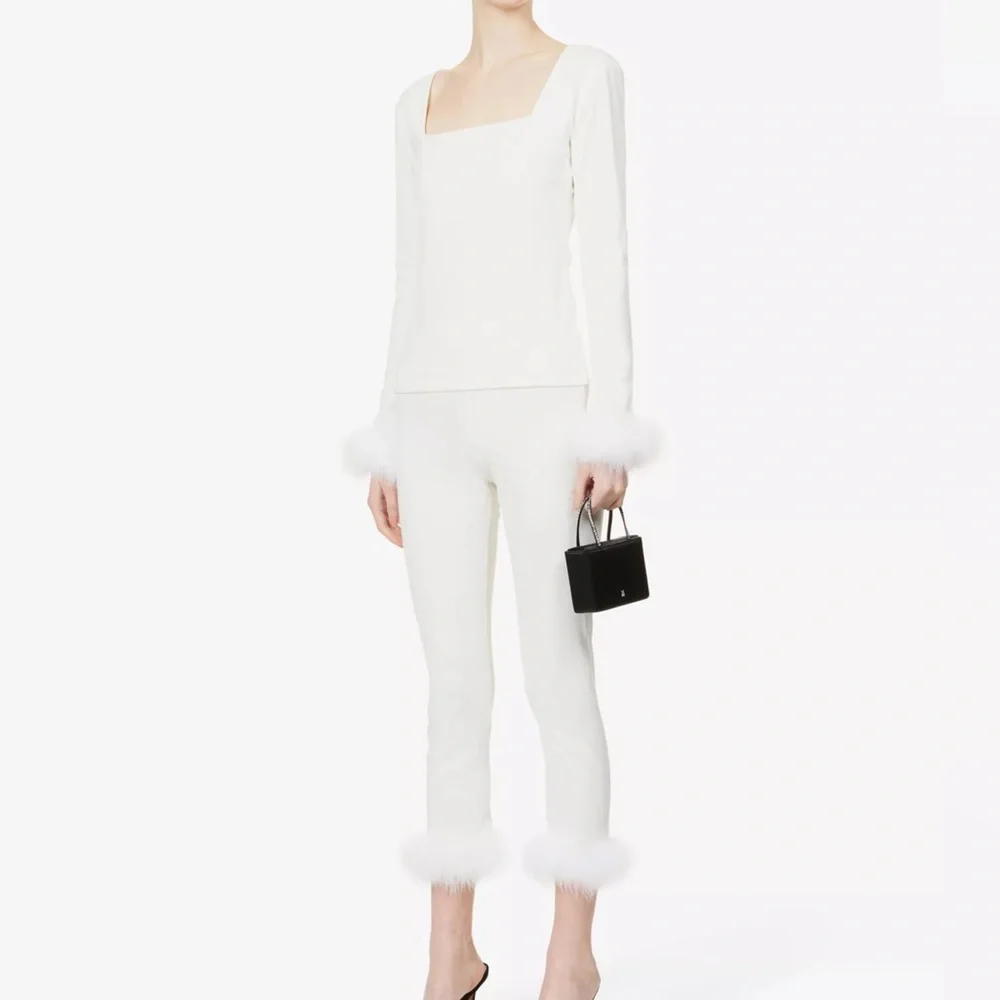 Sleeper White Marabou-Trim Pajama Set